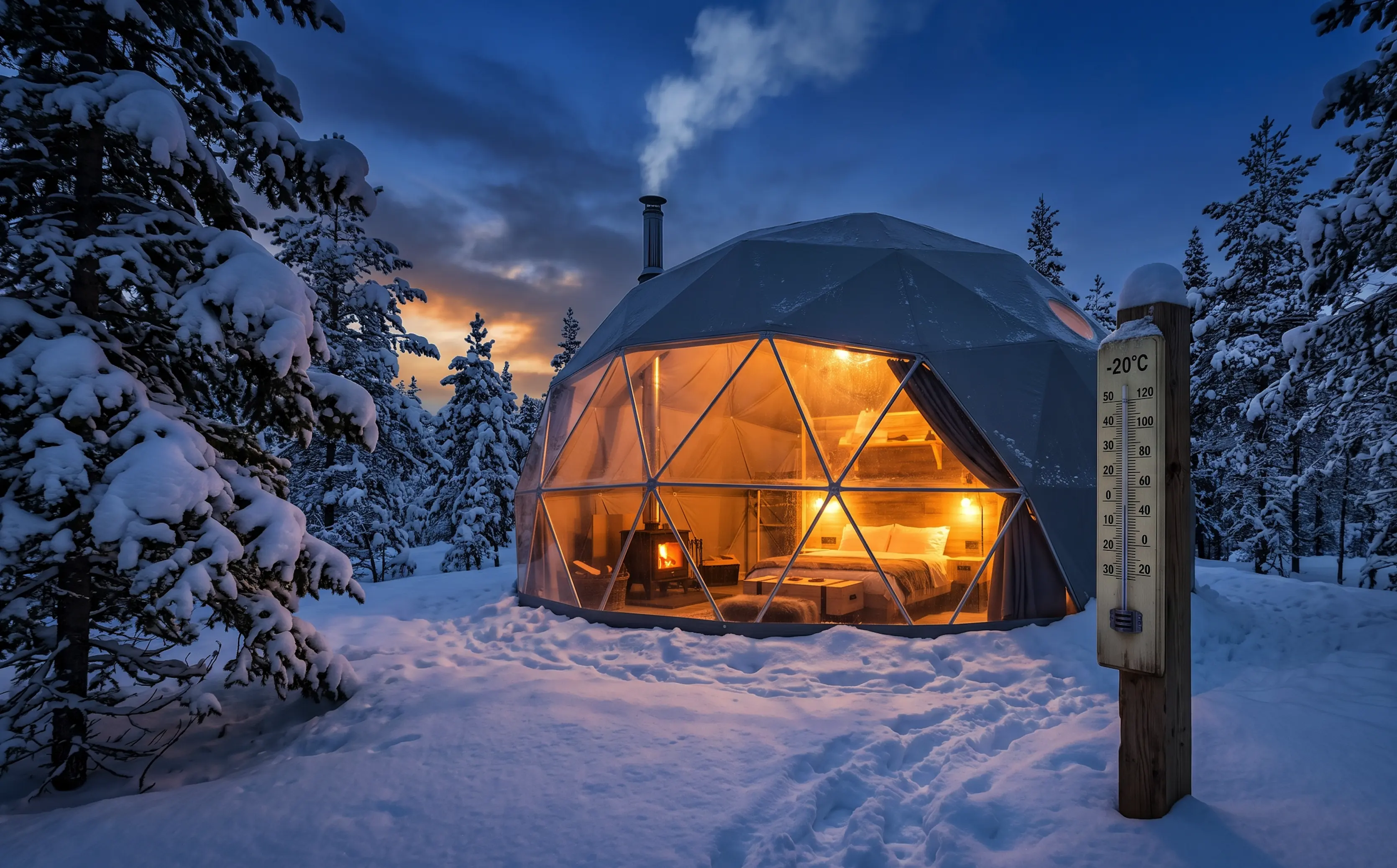 Winter cabin in snow